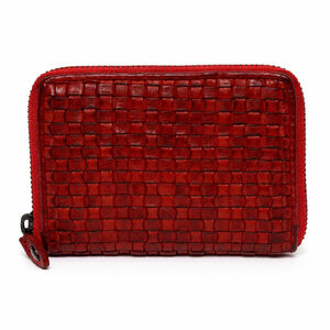 Ashwood Red Woven Leather Zip Around Wallet Organizer Vintage